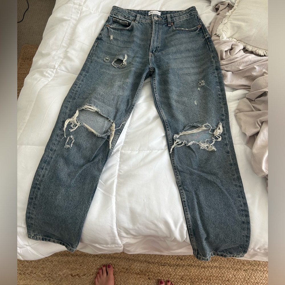 Zara high rise dark wash mom jeans
